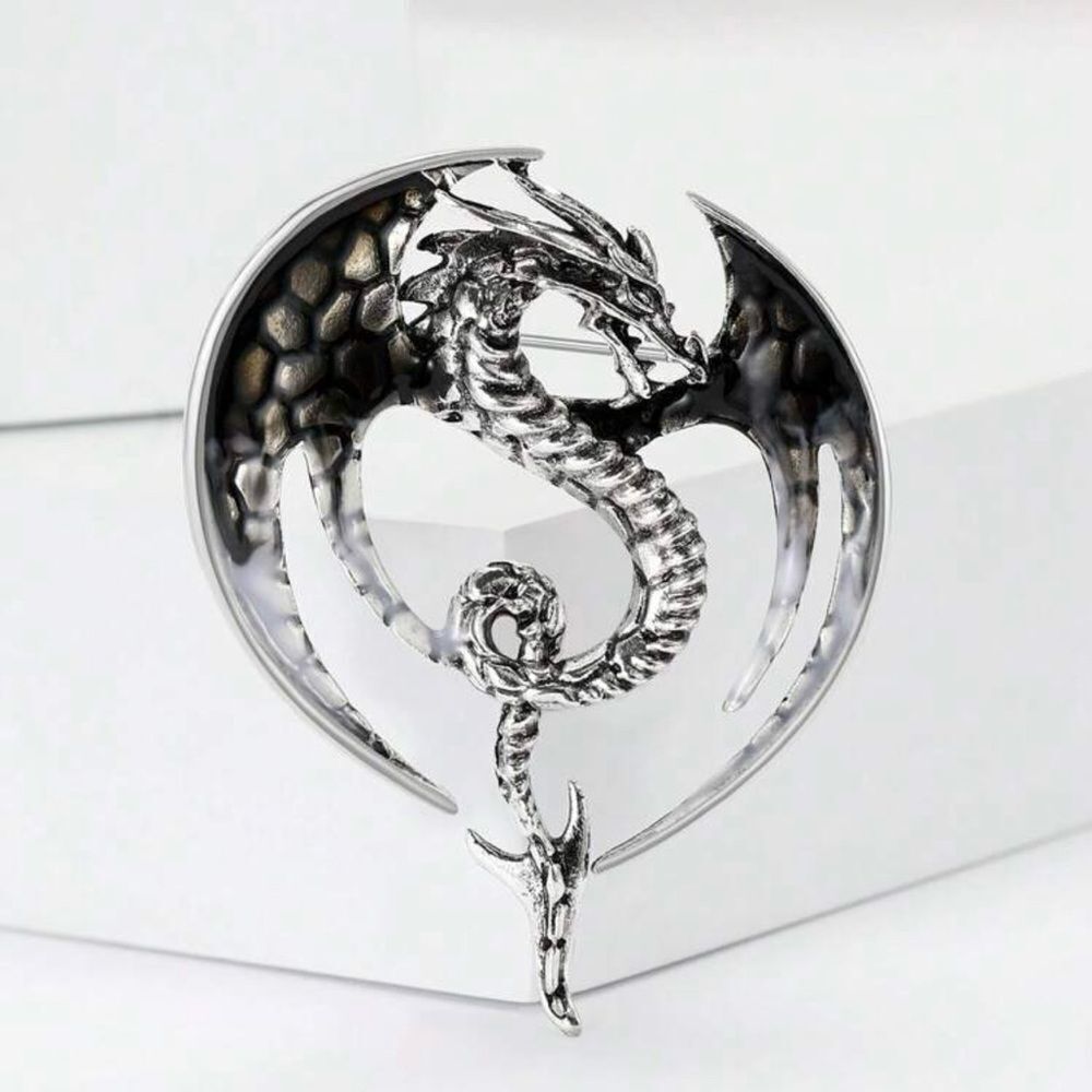 Vintage inspired Silver & Black Dragon Reptile Brooch Gothic, Renaissance NWT